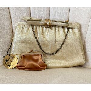 vintage AFTER FIVE cocktail bag LOWY & MUND gold fabric handbag clutch purse